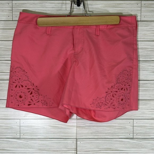 Athleta Womens Coastal Eyelet Floral Shorts Size 4 Pink/Coral‎ Summer 5" Inseam